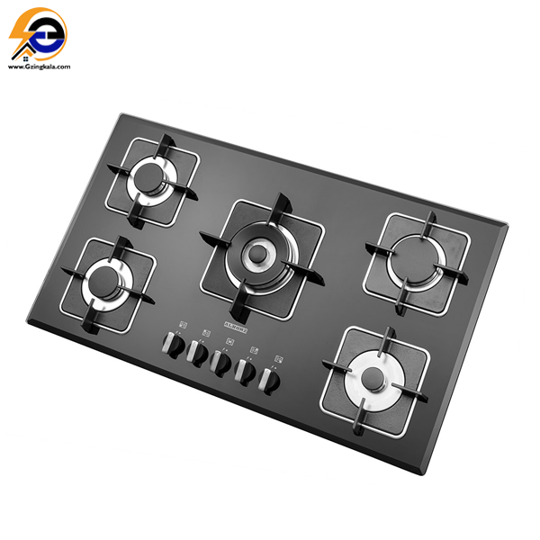 Alborz 5-burner gas stove, steel, model G-5910, black گاز صفحه ای ۵ شعله استیل البرز مدل G-5910 مشکی