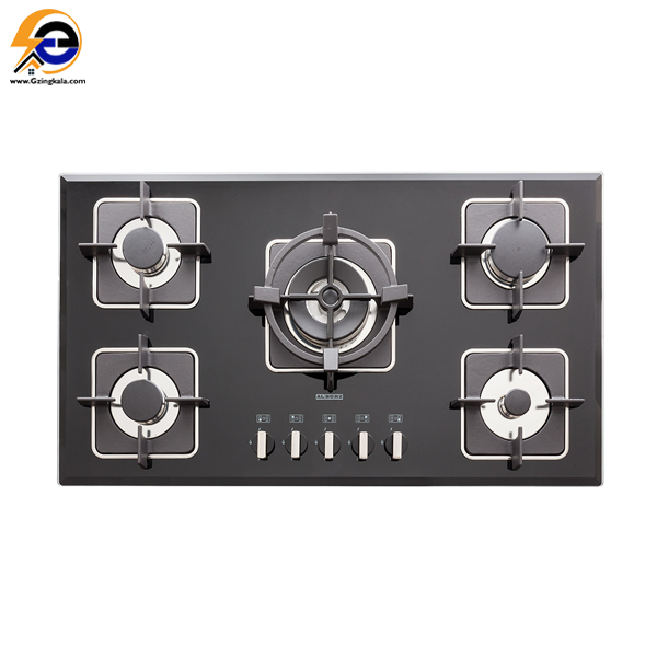 Alborz 5-burner gas stove, steel, model G-5910 گاز صفحه ای ۵ شعله استیل البرز مدل G-5910